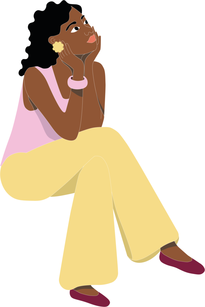 Illustration d’une femme assise, pensive